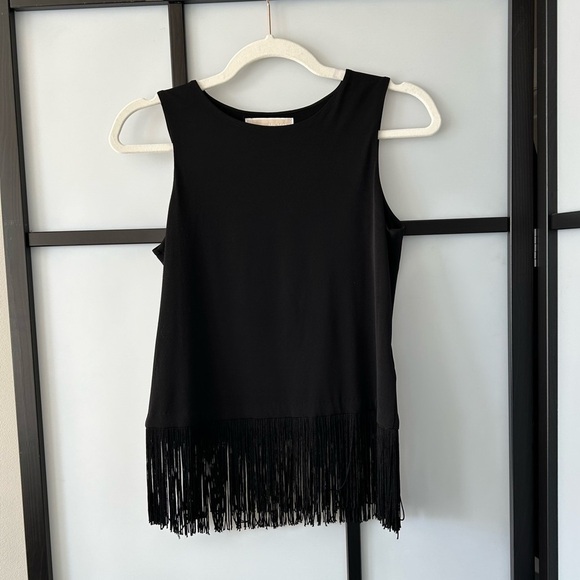 [XS] Michael Kors Black Square Neck Western Fringe Skirt Edge Blouse Tank Top - Picture 4 of 6